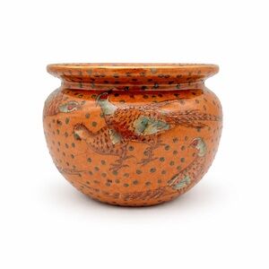 Vintage Chinese Export Orange Pheasant Cachepot Oklahoma Import Co